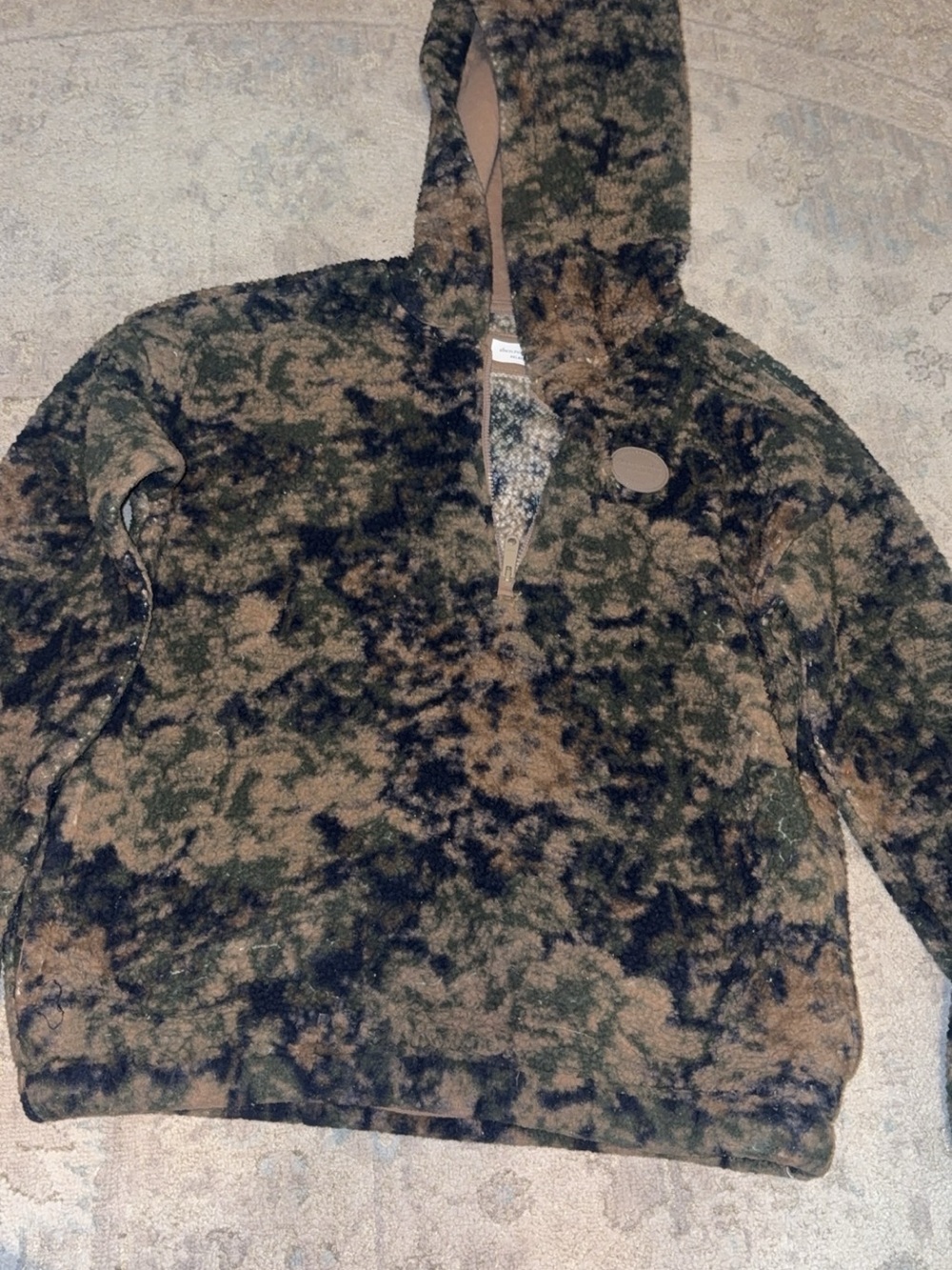abercrombie kids brown and green camo sherpa zip-up hoodie